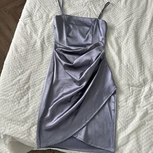 Lavender Metallic Asymmetrical Ruched Bodycon Mini Dress